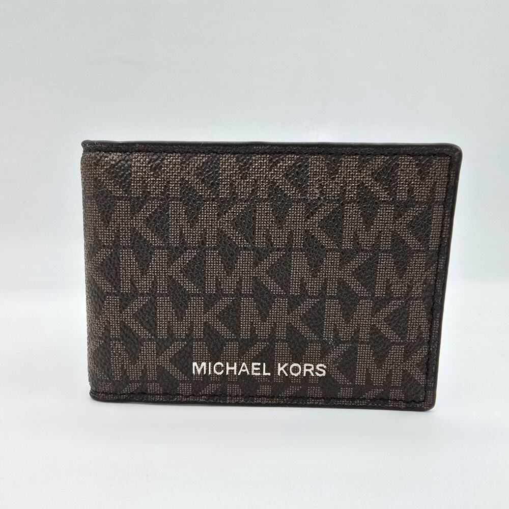 Michael Kors Jet Set Bifold Wallet Brown Logo & Black Leather
